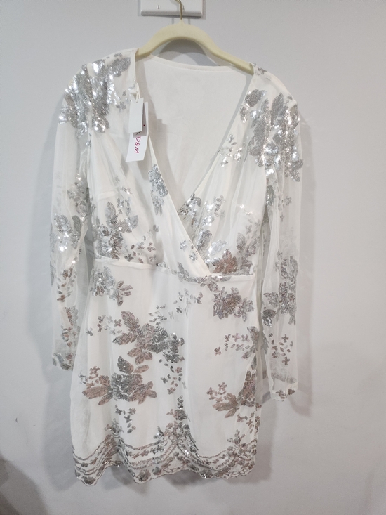 Dresses & Skirts - White Sequin Floral Wrap Dress